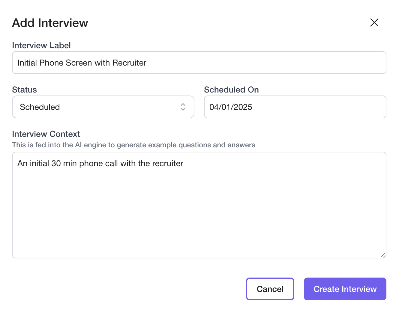 Select interview type on Swooped